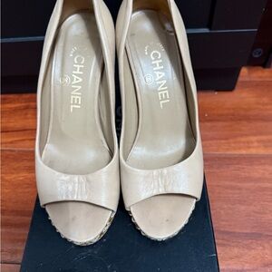 CHANEL Women's Cream Peep-Toe Heels